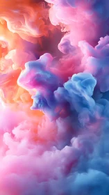 Colored volumetric clouds form layered abstract composition