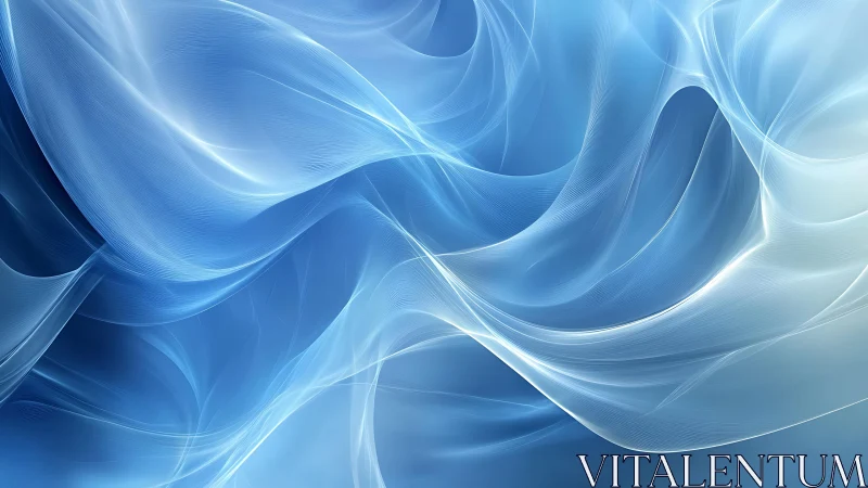 Flowing Blue Abstract Waves Digital Art with Soft Light Effects.