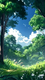 Forest Canopy Opening Beneath Azure Sky.