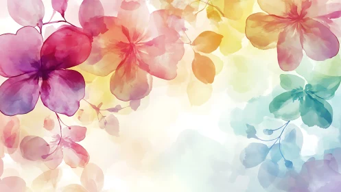 Rainbow Watercolor Flowers Bloom in Soft Light