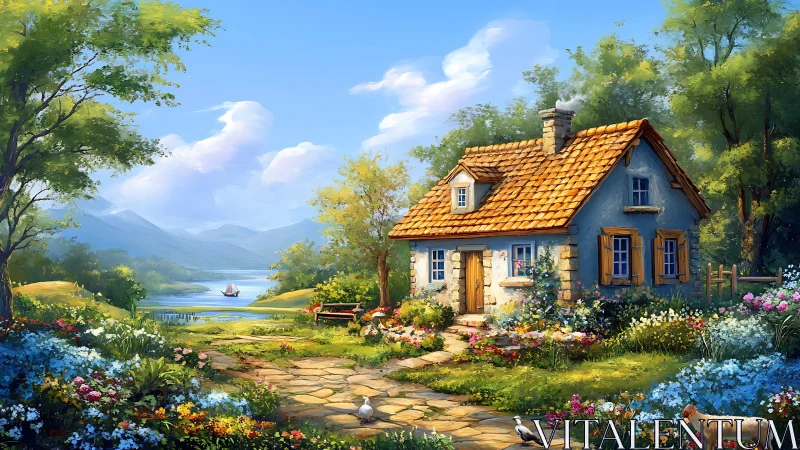 Sunny cottage by a lakeside garden invites peaceful escape