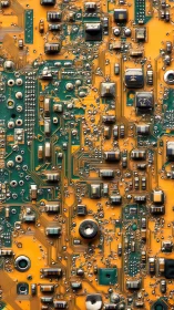 Close-up macro view of dense yellow green circuit board.