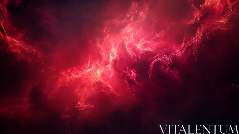 Radiant crimson nebula rendered with cinematic deep-space lighting