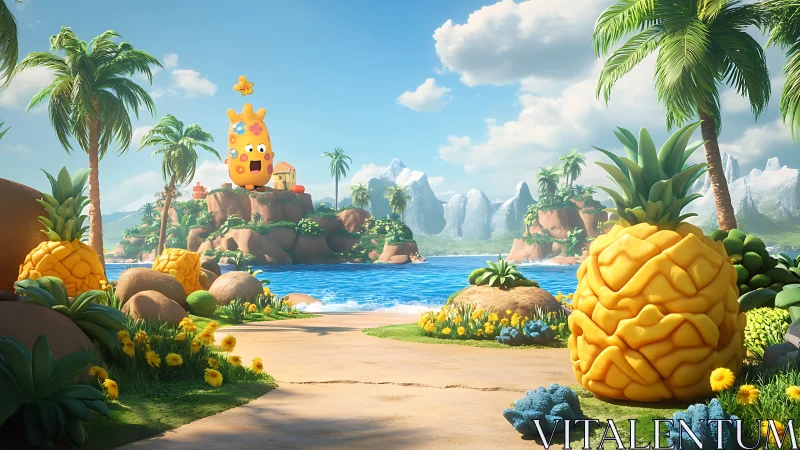 Pineapple Paradise: Whimsical Tropical Beach Fantasy.