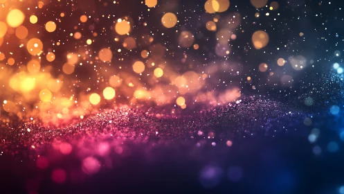 Defocused bokeh particles drift over multicolored granular surface