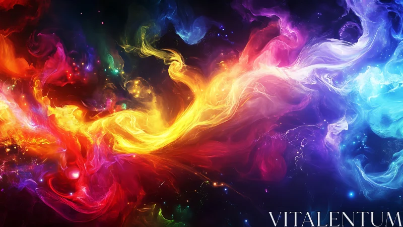 Vivid swirling nebula of multicolored light in deep space