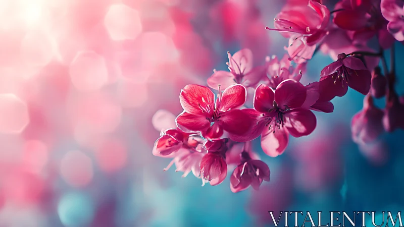 Shallow depth of field magnolia petals with pink-magenta coloration against blue-teal defocused back