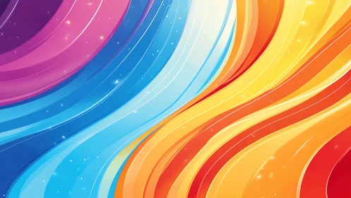 Chromatic waveforms in flowing blue, magenta, gold gradients.