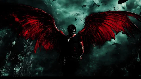 Winged humanoid figure in dark storm environment profile.