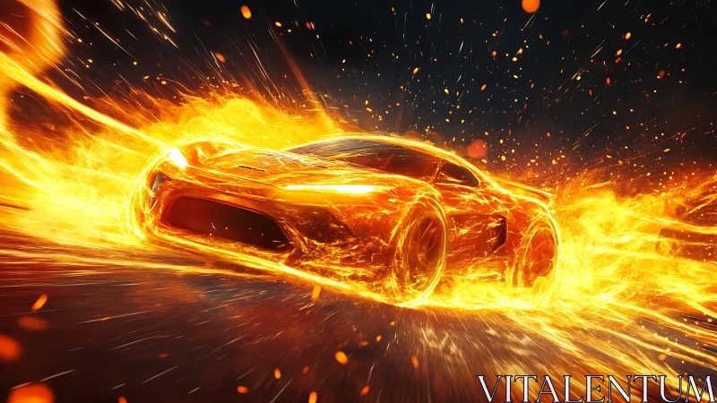 Flaming hypercar rendered in dynamic high-energy motion lighting