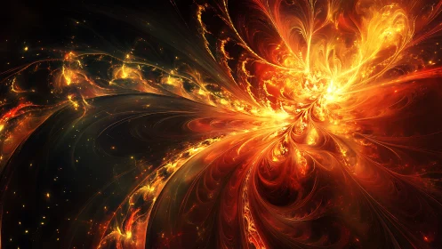 Solar firestorm blooms in swirling cosmic fractal blaze.