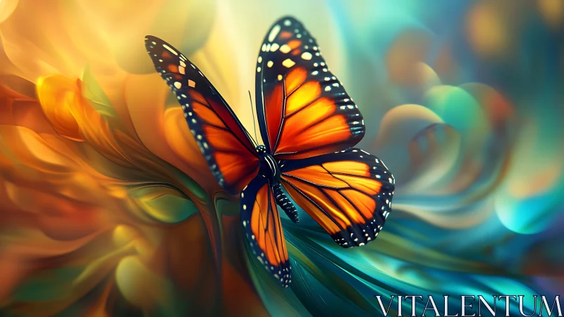 Graceful monarch butterfly drifts through glowing dreamy color