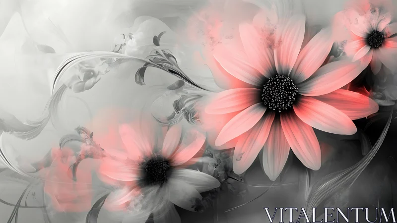 Pink Dreams: Where Soft Blooms Meet Grayscale Magic.