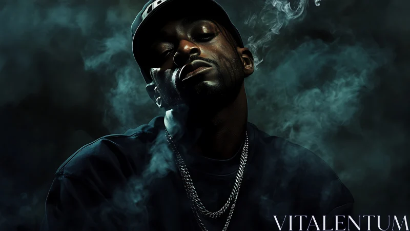Moody hip hop portrait in drifting cinematic smoke chiaroscuro.
