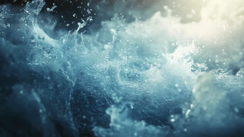 Sunlit ocean splash dancing in cool, sparkling waves.