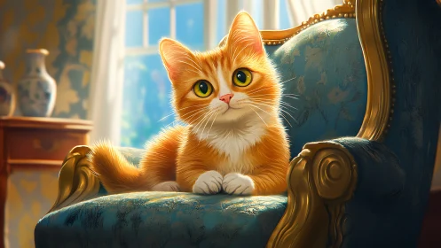 Aristocratic Ginger Feline in Ornate Interior Setting.