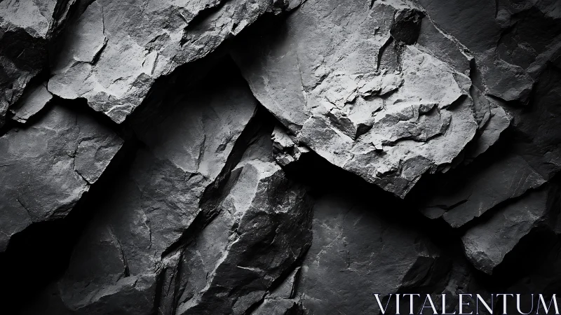 Jagged Dark Stone Texture in Dramatic Monochrome Photography.