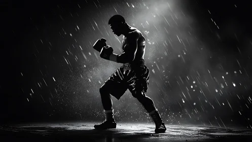 Boxer Training in Rain with Dynamic Silhouette.