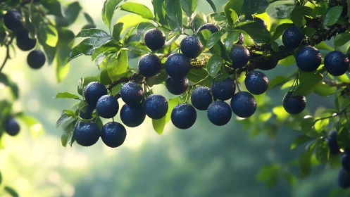 Midmorning orchard dream with dew-bright indigo plums.
