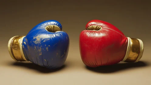 Dual-Glove Boxing Equipment Analysis: Blue and Red Leather.