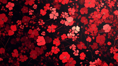 Red Flowers Against Black Background.