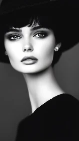 Monochrome fashion portrait with dramatic elegant gaze.