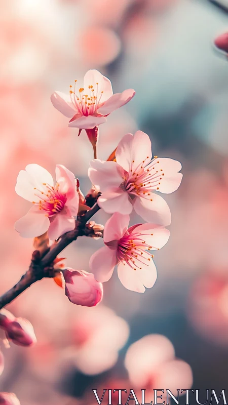 Cherry Blossom Cluster in Soft Focus Bokeh Environment