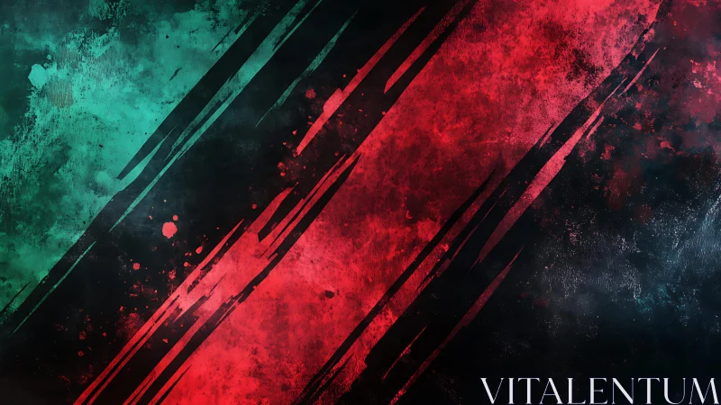 Abstract Grunge Background with Red and Teal Diagonal Streaks.