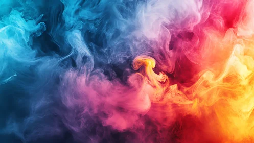 Vibrant tricolor smoke clouds in abstract gradient field.