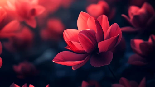 Glowing Red Flowers Captured in Soft, Dreamy Light.