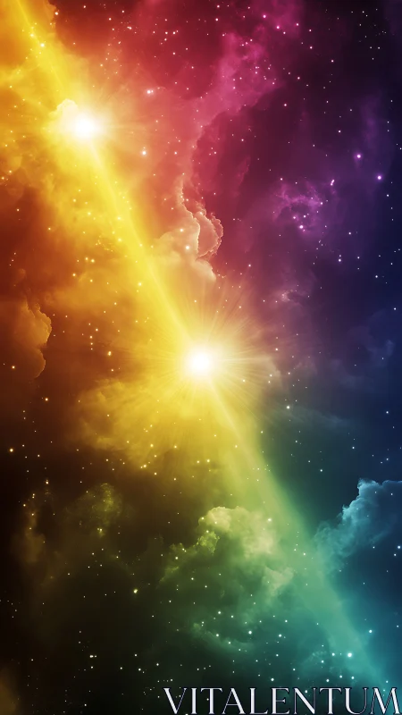 Stellar field with dual light sources and spectral nebula band.