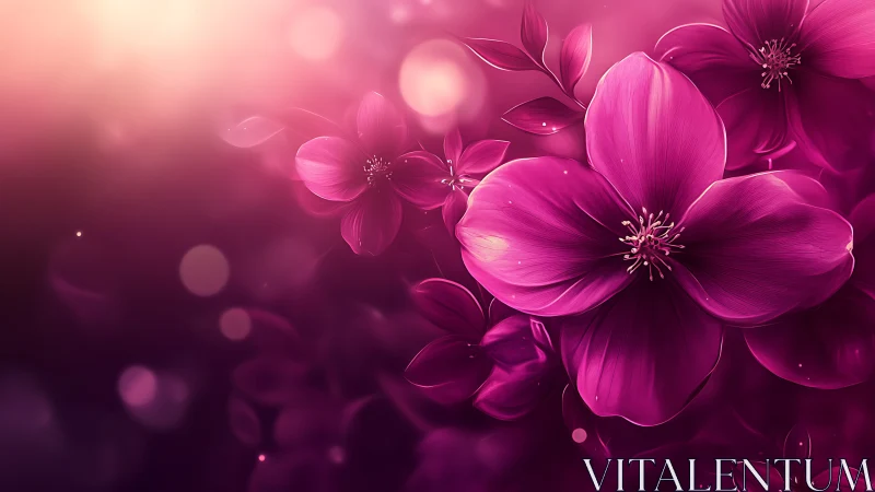 Magenta Flowers Bloom in Soft-Focus Gradient Light.