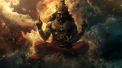 Cosmic sage of embers seated in stormlit eternity.