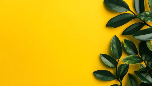 Emerald leaves daydream against bold sunlit yellow backdrop.