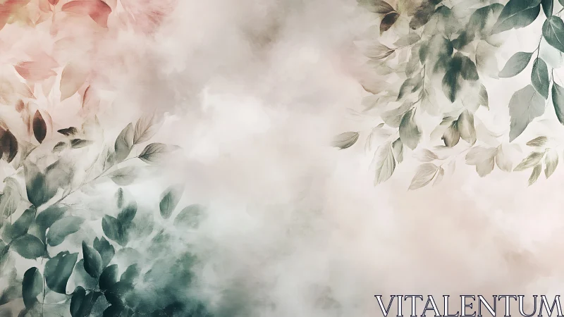 Muted botanical foliage blending into soft atmospheric field.