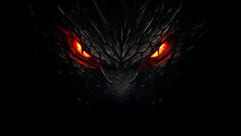 Fiery dragon eyes glowing from the dark with bold intensity.
