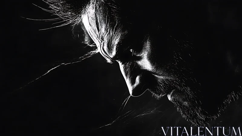 Stormlit profile of a brooding warrior carved in shadow.