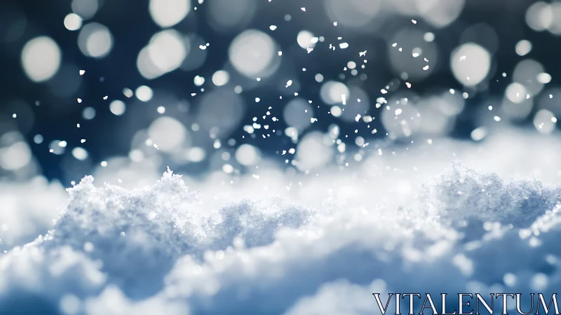 Macro snowfall scene isolates granular snow texture in bokeh field