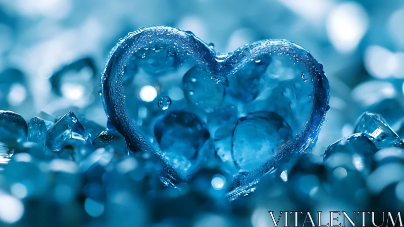 Ice Heart Suspended in Blue Crystalline Droplets.