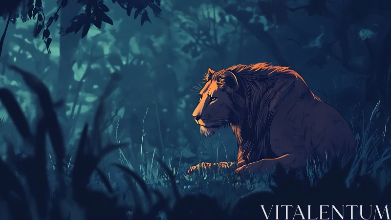 A Lion's Quiet Moment in the Enchanted Forest.
