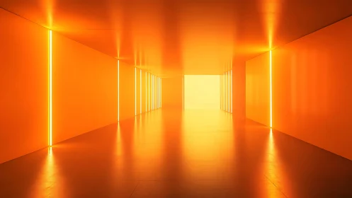 Rectilinear corridor uses vertical linear lights in orange space