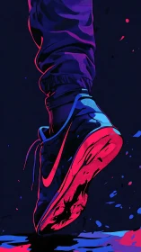 Neon-lit sneaker strides forward with bold urban energy