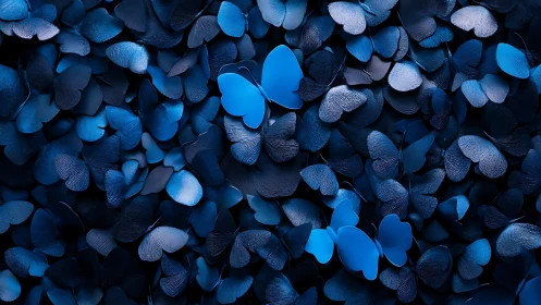 Vivid blue butterflies layered over deep navy wings.