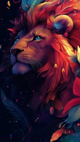 Chromatic leonine portrait with luminous vector plumage.