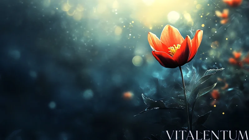 Lone ember blossom leans into a dreamlit bokeh storm