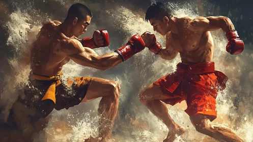 Two Warriors Clash in Explosive Combat. Dust and Power.