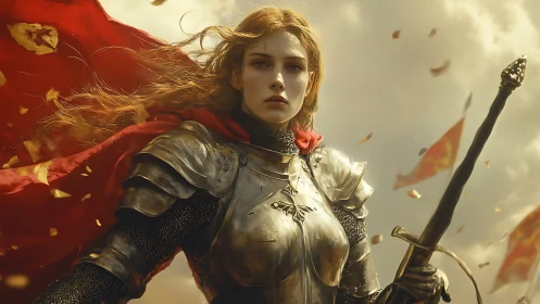 Stormbound knight steels her gaze beneath burning banners