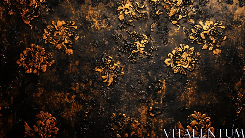Golden floral textures glowing against rich dark depths.