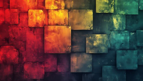 Chromatic gradient blocks in layered abstract geometric grid.