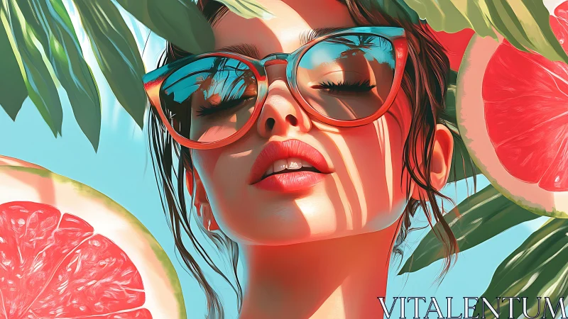 Sun-drenched muse basking in citrus-kissed tropical glow.